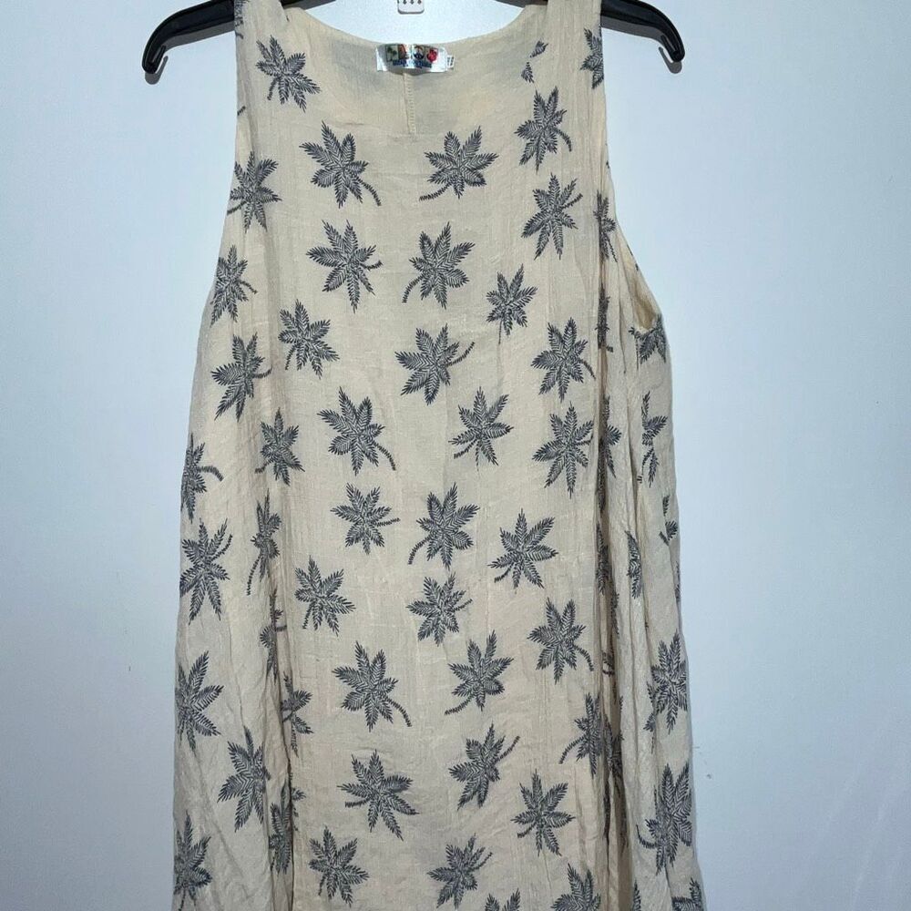 India Boutique Women's Navy Blue Cream Palm Leaf Sleeveless Sundress One Size